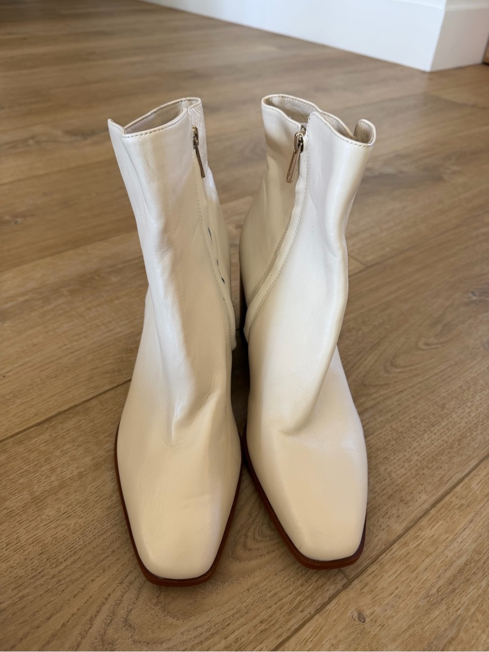 Sam Edelman Cream Leather Ankle Boots with Side Zips